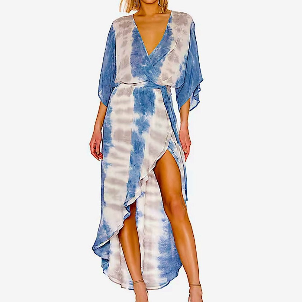 Young Fabulous Broke Isla Dress in Blue & White Tie-Dye